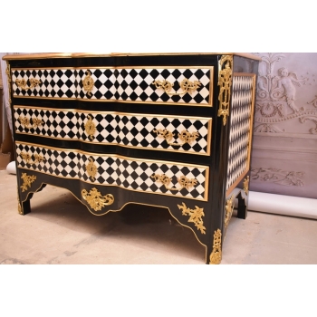 Królewska Biało Czarna Komoda - Vintage Szafa - Romby - Złote Okucia
