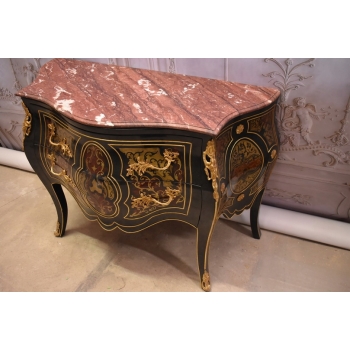 Królewska Komoda Szafa Boulle - Liczne Zdobienia Drewno + Brąz - UNIKAT