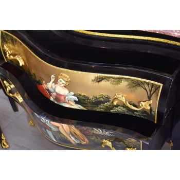 Trzy Królewskie Malowane Komody - Blat Marmur 3 x Komoda Malunki Ludwik