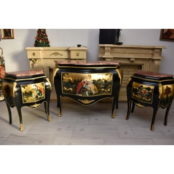 Trzy Królewskie Malowane Komody - Blat Marmur 3 x Komoda Malunki Ludwik