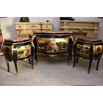 Trzy Królewskie Malowane Komody - Blat Marmur 3 x Komoda Malunki Ludwik