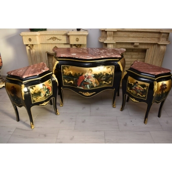 Trzy Królewskie Malowane Komody - Blat Marmur 3 x Komoda Malunki Ludwik