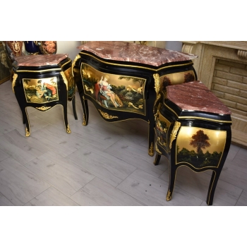 Trzy Królewskie Malowane Komody - Blat Marmur 3 x Komoda Malunki Ludwik