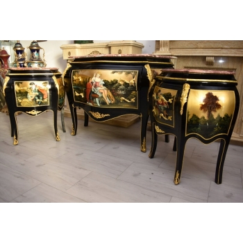 Trzy Królewskie Malowane Komody - Blat Marmur 3 x Komoda Malunki Ludwik