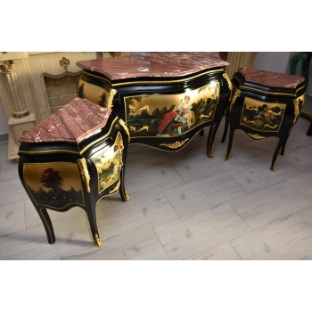 Trzy Królewskie Malowane Komody - Blat Marmur 3 x Komoda Malunki Ludwik