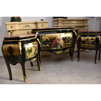 Trzy Królewskie Malowane Komody - Blat Marmur 3 x Komoda Malunki Ludwik