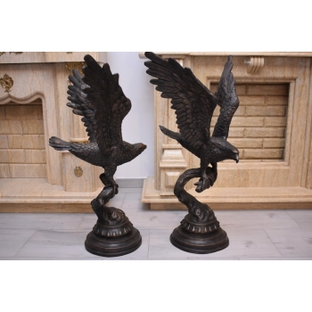 Dwa Groźne Orły z Rozłożonymi Skrzydłami Orzeł - Sokół Figura z Brązu L+P