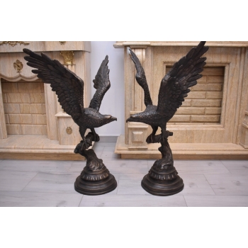 Dwa Groźne Orły z Rozłożonymi Skrzydłami Orzeł - Sokół Figura z Brązu L+P
