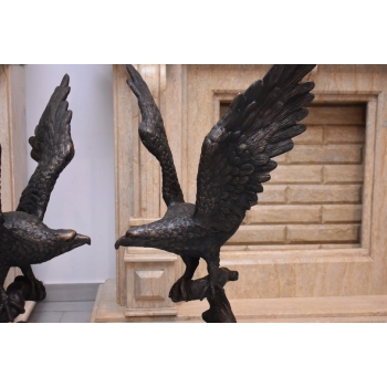 Dwa Groźne Orły z Rozłożonymi Skrzydłami Orzeł - Sokół Figura z Brązu L+P