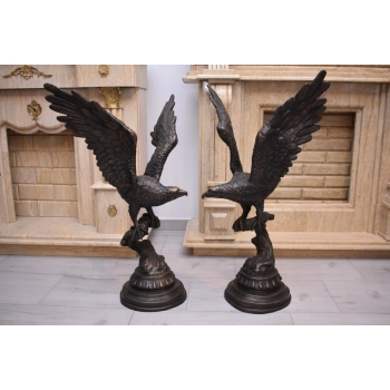 Dwa Groźne Orły z Rozłożonymi Skrzydłami Orzeł - Sokół Figura z Brązu L+P