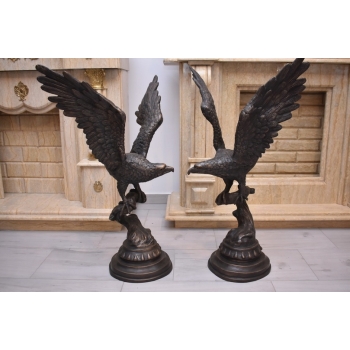 Dwa Groźne Orły z Rozłożonymi Skrzydłami Orzeł - Sokół Figura z Brązu L+P