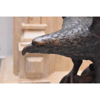 Dwa Groźne Orły z Rozłożonymi Skrzydłami Orzeł - Sokół Figura z Brązu L+P