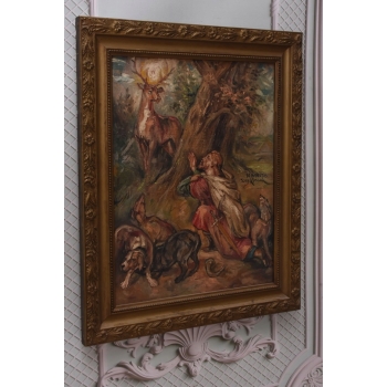 JERZY KOSSAK - Św. Hubert - Patron Myśliwych - Piękny Stary Obraz