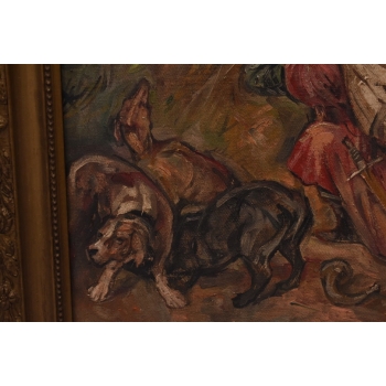 JERZY KOSSAK - Św. Hubert - Patron Myśliwych - Piękny Stary Obraz