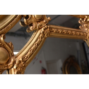 Pałacowe Złote Kryształowe Lustro - Gruba Rama - Zdobienia - 215 x 115 cm