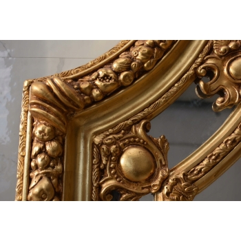 Pałacowe Złote Kryształowe Lustro - Gruba Rama - Zdobienia - 215 x 115 cm
