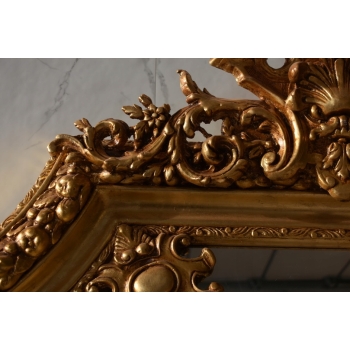 Pałacowe Złote Kryształowe Lustro - Gruba Rama - Zdobienia - 215 x 115 cm