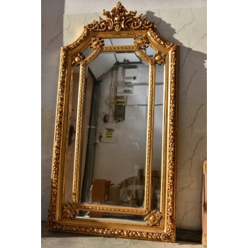 Pałacowe Złote Kryształowe Lustro - Gruba Rama - Zdobienia - 215 x 115 cm