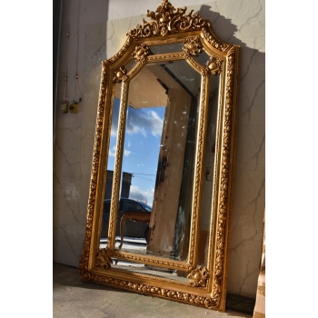 Pałacowe Złote Kryształowe Lustro - Gruba Rama - Zdobienia - 215 x 115 cm