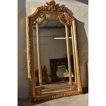 Pałacowe Złote Kryształowe Lustro - Gruba Rama - Zdobienia - 215 x 115 cm