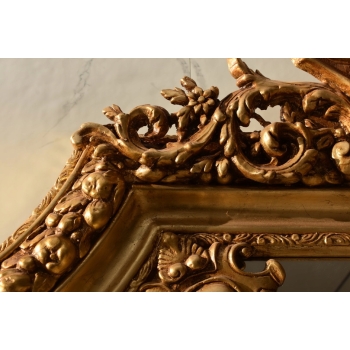 Pałacowe Złote Kryształowe Lustro - Gruba Rama - Zdobienia - 215 x 115 cm