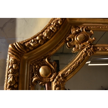 Pałacowe Złote Kryształowe Lustro - Gruba Rama - Zdobienia - 215 x 115 cm
