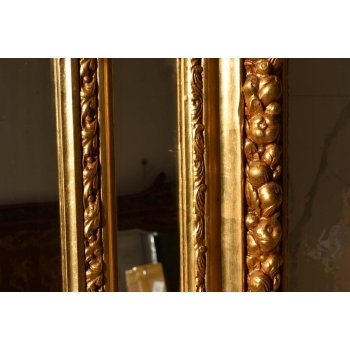 Pałacowe Złote Kryształowe Lustro - Gruba Rama - Zdobienia - 215 x 115 cm