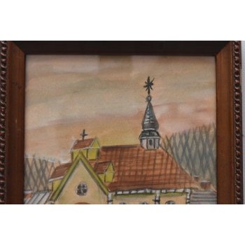 Nikifor Krynicki - KRYNICA ZDRÓJ - Kościół Kapliczka Obraz Akwarela Ołówek