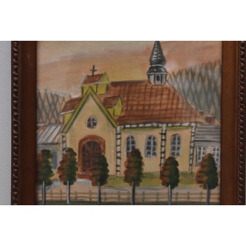 Nikifor Krynicki - KRYNICA ZDRÓJ - Kościół Kapliczka Obraz Akwarela Ołówek