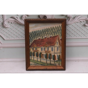 Nikifor Krynicki - Willa z Czerwonym Dachem - Krynica Obraz Akwarela Ołówek