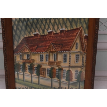 Nikifor Krynicki - Willa z Czerwonym Dachem - Krynica Obraz Akwarela Ołówek