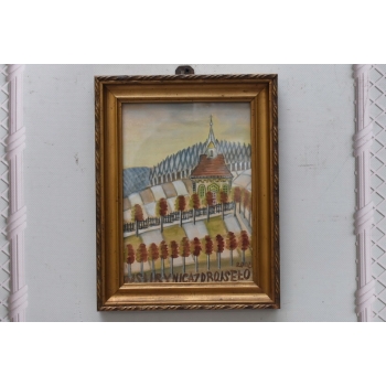 Nikifor Krynicki - Kaplica Na Wzgórzu w Krynicy - Obraz Akwarela Ołówek