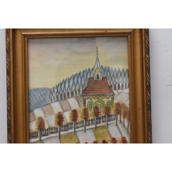 Nikifor Krynicki - Kaplica Na Wzgórzu w Krynicy - Obraz Akwarela Ołówek