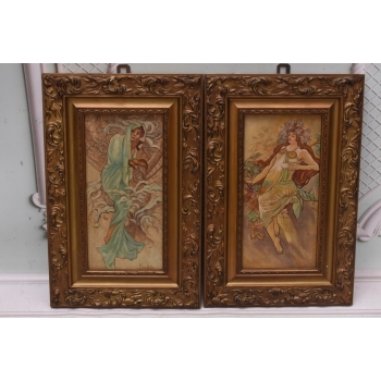 2x Alfons Mucha - Nimfy - Portret Kobiet - Stary Obraz Olejny