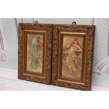 2x Alfons Mucha - Nimfy - Portret Kobiet - Stary Obraz Olejny