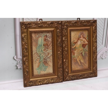 2x Alfons Mucha - Nimfy - Portret Kobiet - Stary Obraz Olejny