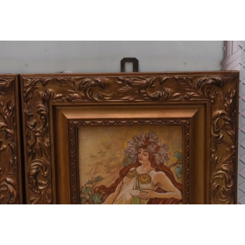 2x Alfons Mucha - Nimfy - Portret Kobiet - Stary Obraz Olejny