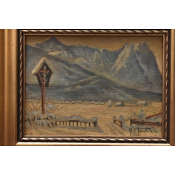 M. STAŃKO - Kapliczka z Widokiem Na Polskie Tatry - Stary Obraz Olejny