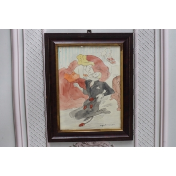 Maja Berezowska - Pocałunek Zakochanych - Akwarela I Tusz Na Papierze Obraz