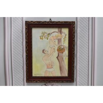 Maja Berezowska - Zakochani w Sadzie - Akwarela I Tusz Na Papierze Obraz