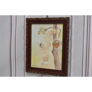 Maja Berezowska - Zakochani w Sadzie - Akwarela I Tusz Na Papierze Obraz