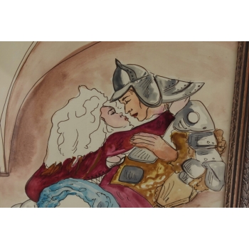 Maja Berezowska - Pocałunek z Rycerzem - Akwarela I Tusz Na Papierze Obraz