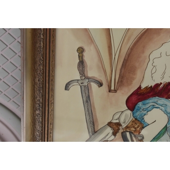 Maja Berezowska - Pocałunek z Rycerzem - Akwarela I Tusz Na Papierze Obraz