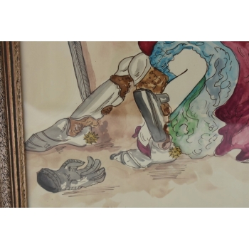 Maja Berezowska - Pocałunek z Rycerzem - Akwarela I Tusz Na Papierze Obraz