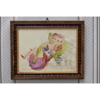 Maja Berezowska - Zakochani w Łożu - Akt Akwarela I Tusz Na Papierze Obraz