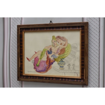 Maja Berezowska - Zakochani w Łożu - Akt Akwarela I Tusz Na Papierze Obraz