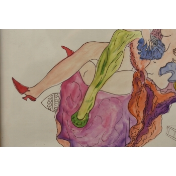 Maja Berezowska - Zakochani w Łożu - Akt Akwarela I Tusz Na Papierze Obraz