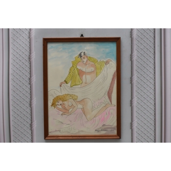 Maja Berezowska - Akt Kobiety i Mężczyzny Akwarela I Tusz Na Papierze Obraz