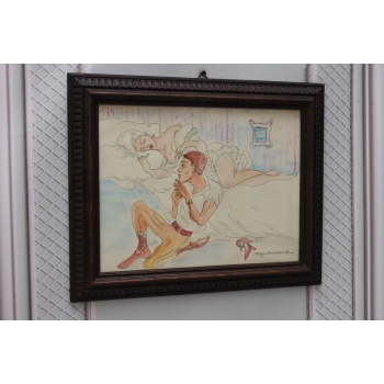 Maja Berezowska - Zakochani w Sypialni - Akwarela I Tusz Na Papierze Obraz