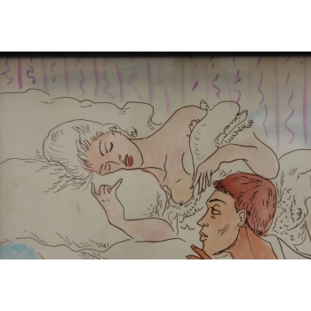 Maja Berezowska - Zakochani w Sypialni - Akwarela I Tusz Na Papierze Obraz